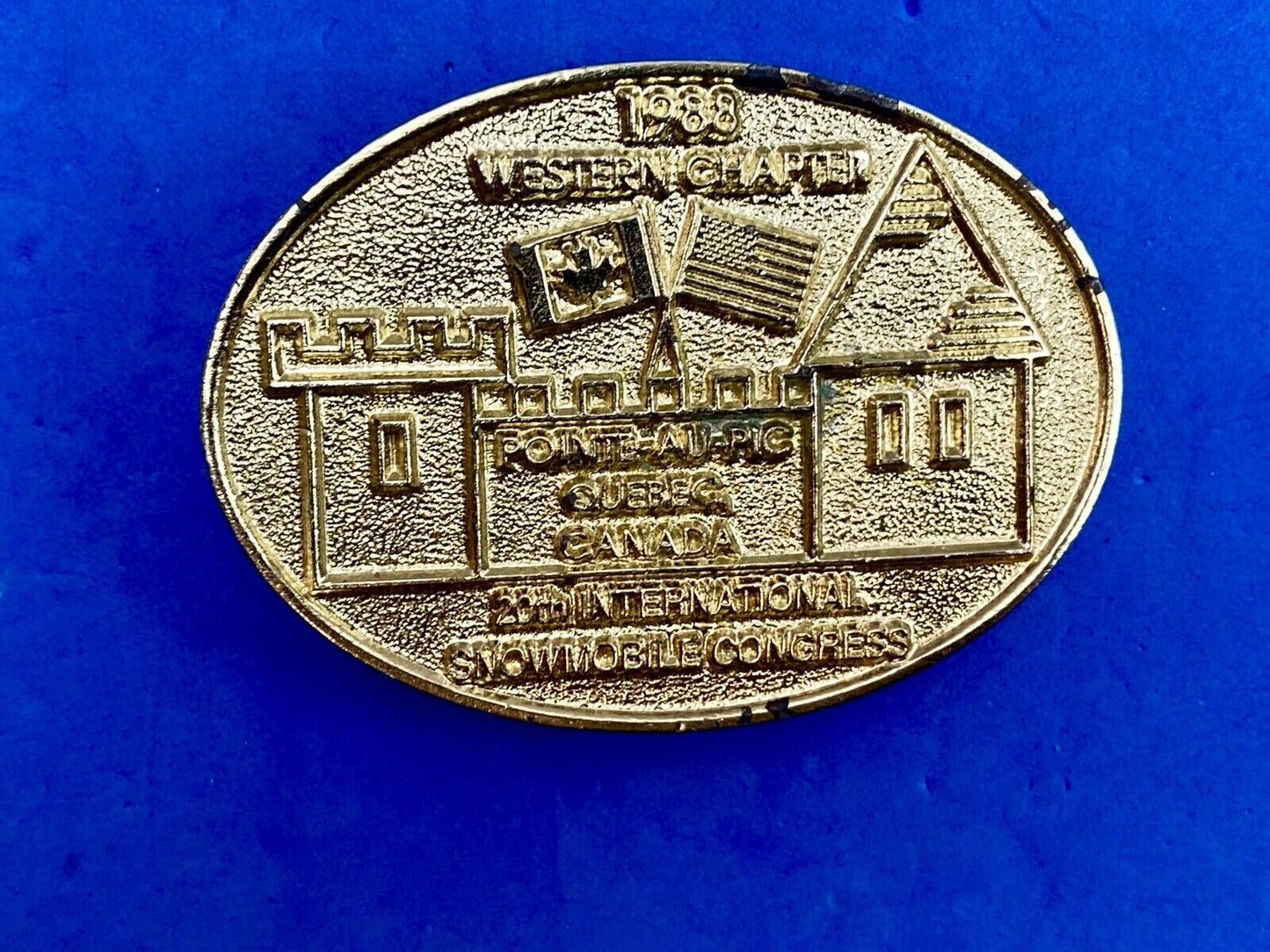 Vintage 1988 Western Chapter Pointe-au-Pic Quebec Canada belt buckle RARE! #61