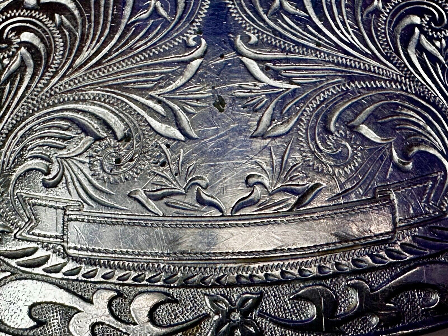 Award Ribbon Scroll To Engrave Western Flower Swirl Design Vintage Belt Buckle