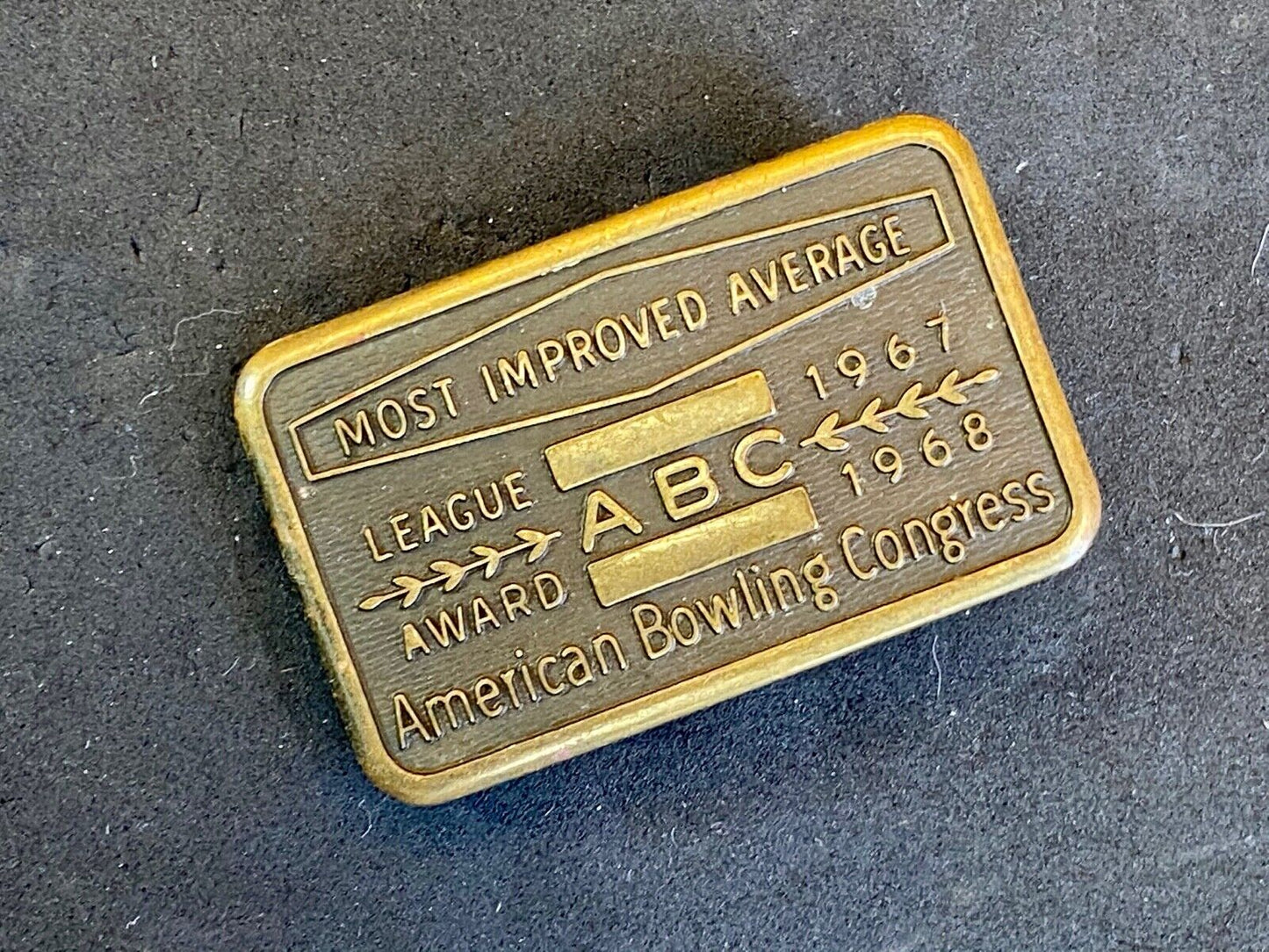 Vintage 67 68 American Bowling Congress Most Improved Average Award Belt Buckle