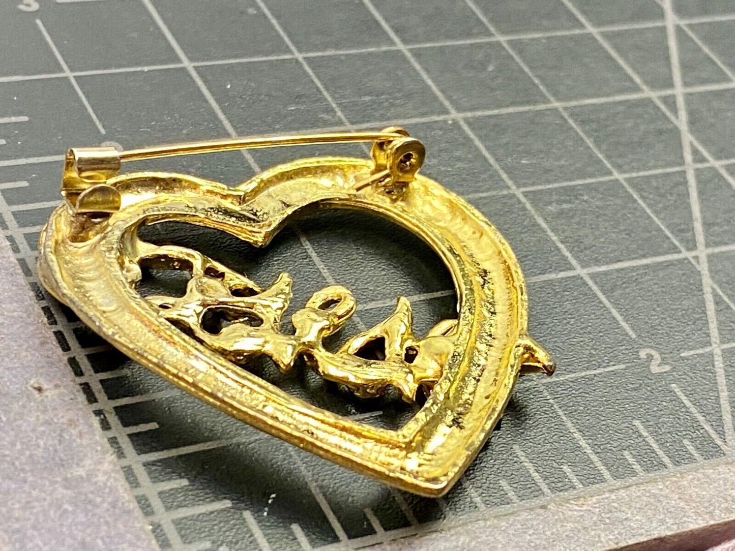 Vintage Brooch Pin WWJD Gold Tone Heart WWJD - What Would Jesus Do