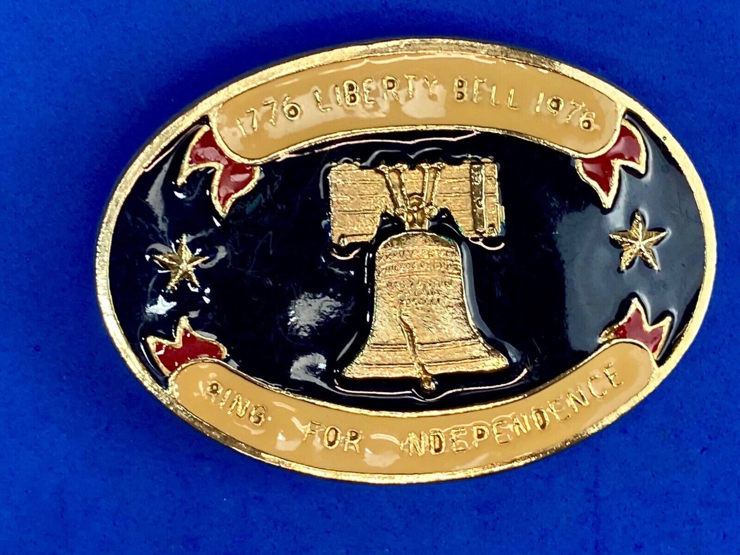 Bicentennial 1776-1976 Liberty Bell Ring for Independence gold tone Belt Buckle