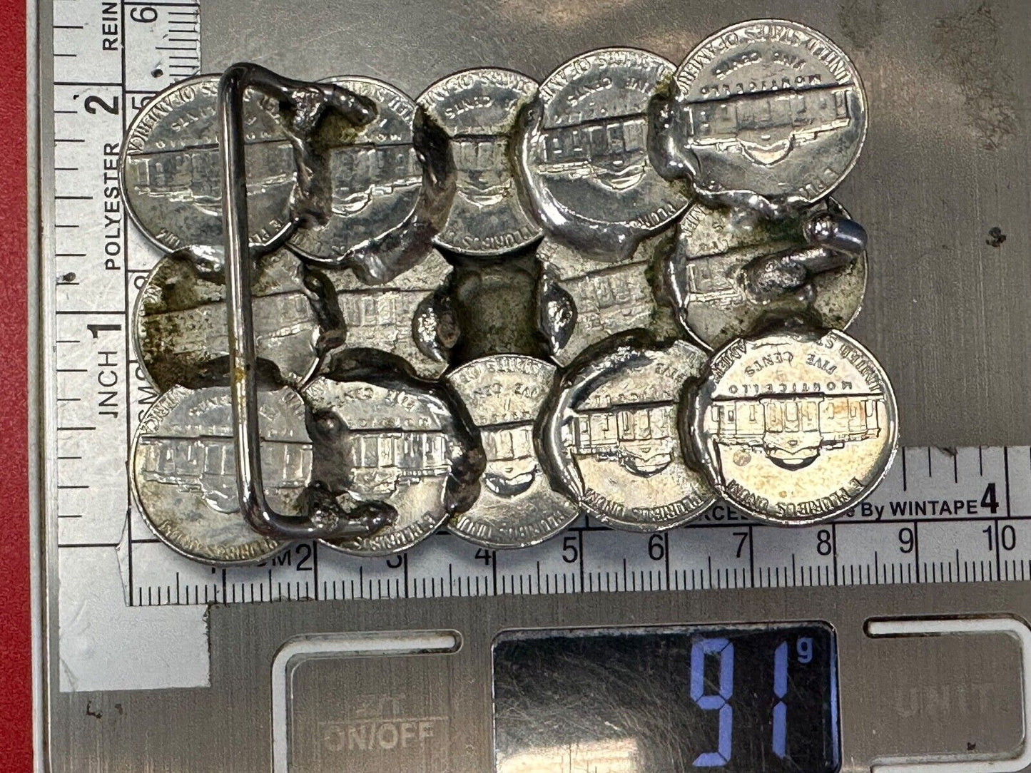 Artist Made Coin Cluster Liberty bell half dollar Nickels belt buckle