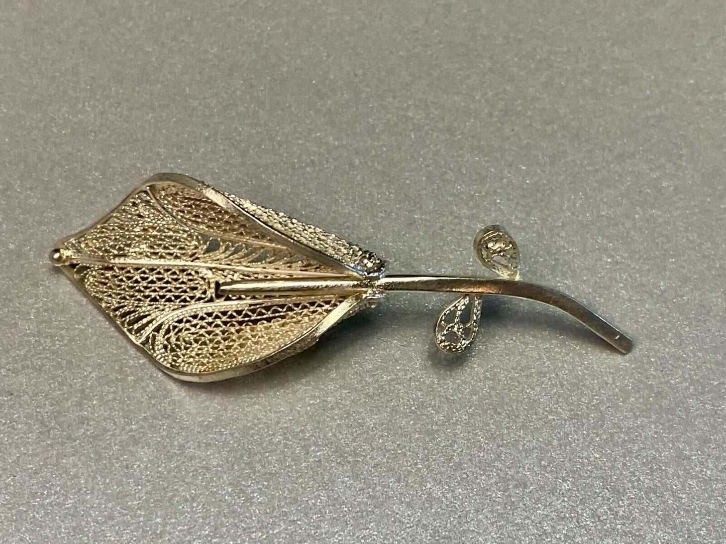 Vintage Filagree Easter Lily Flower Single Stem 925 Sterling Silver Brooch Pin