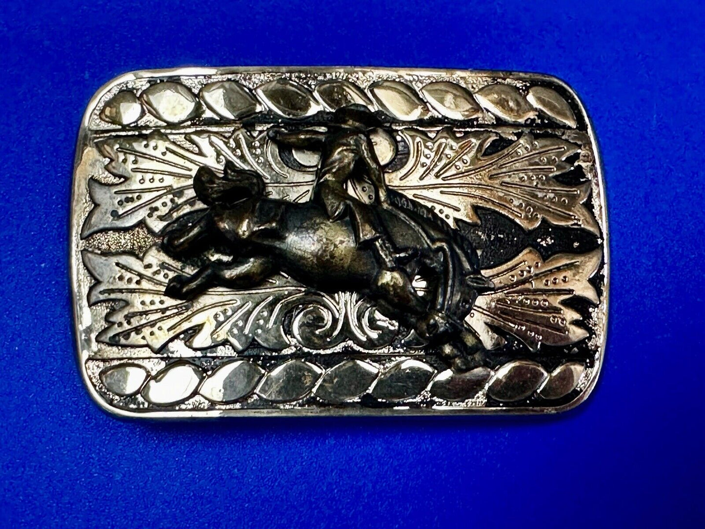 Vintage Cowboy on bucking bull bronc western two tone belt buckle