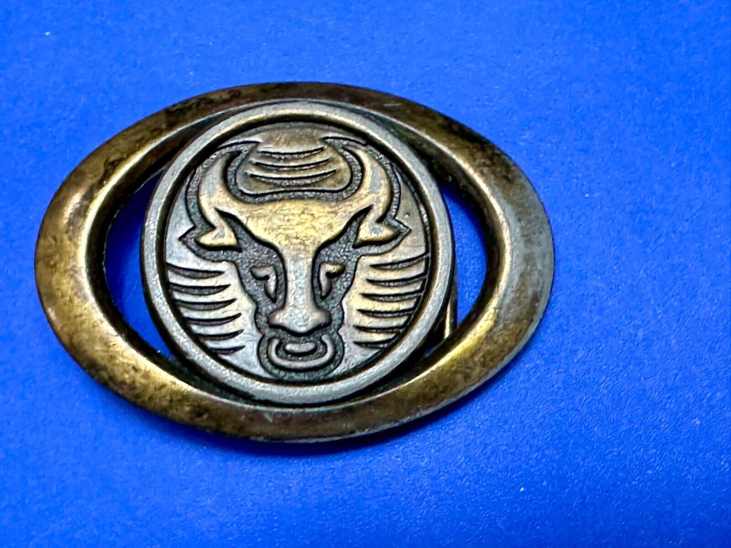 Vintage Bull Skull Diablo LONGHORN cow steer western oval belt buckle