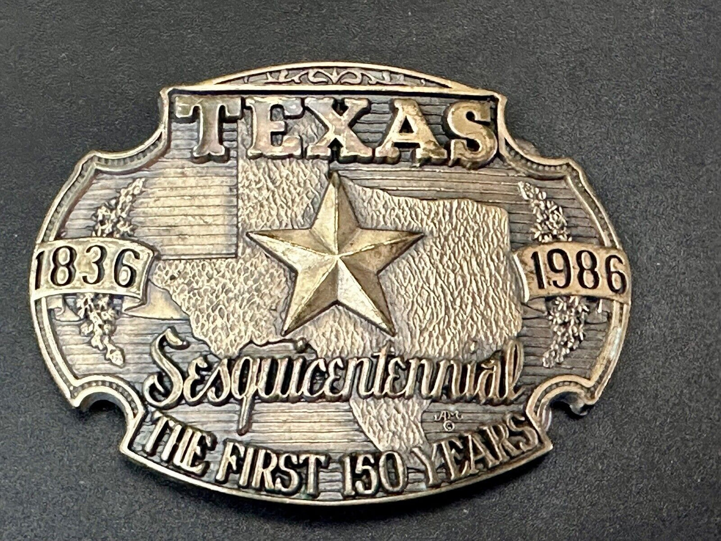 Texas Sesquicentennial 1836-1986 Solid Brass 1st Edition ADM Belt Buckle