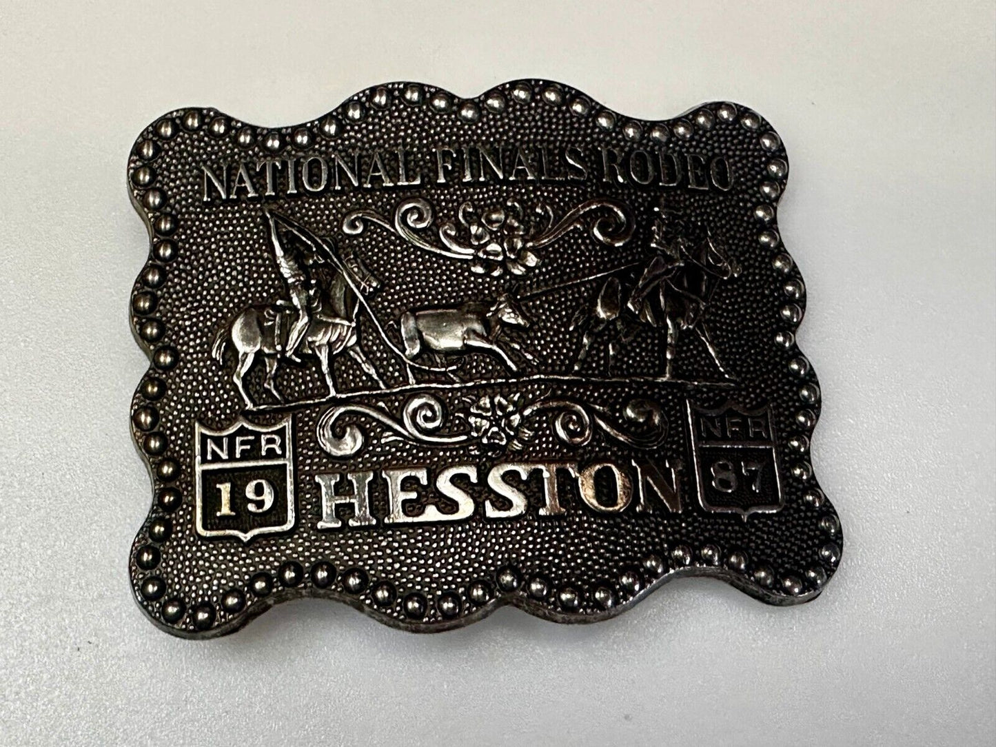 1987 ADM Hesston NFR National Finals Rodeo Cowboys Western Belt Buckle