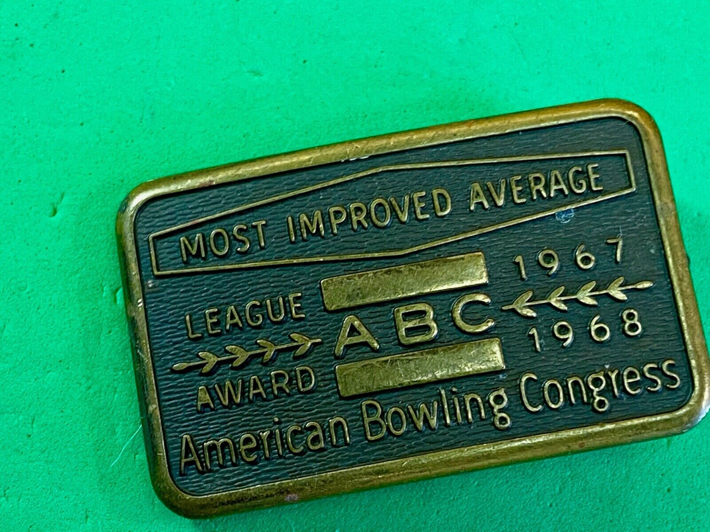 Vintage 67 68 American Bowling Congress Most Improved Average Award Belt Buckle