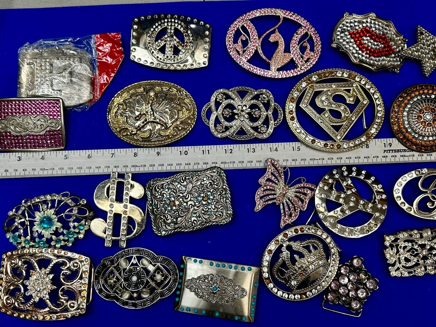 22 Bulk Lot Junk Drawer Grab Bag of REPAIR Belt Buckle - Missing Rhinestone's