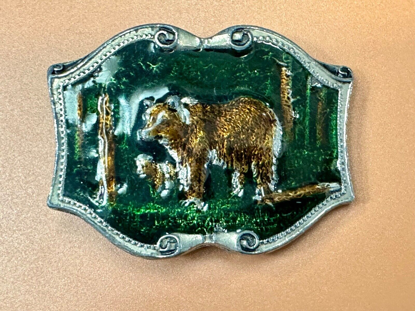 Bear & Cub in Nature Vintage Tiffany Studio New York belt buckle
