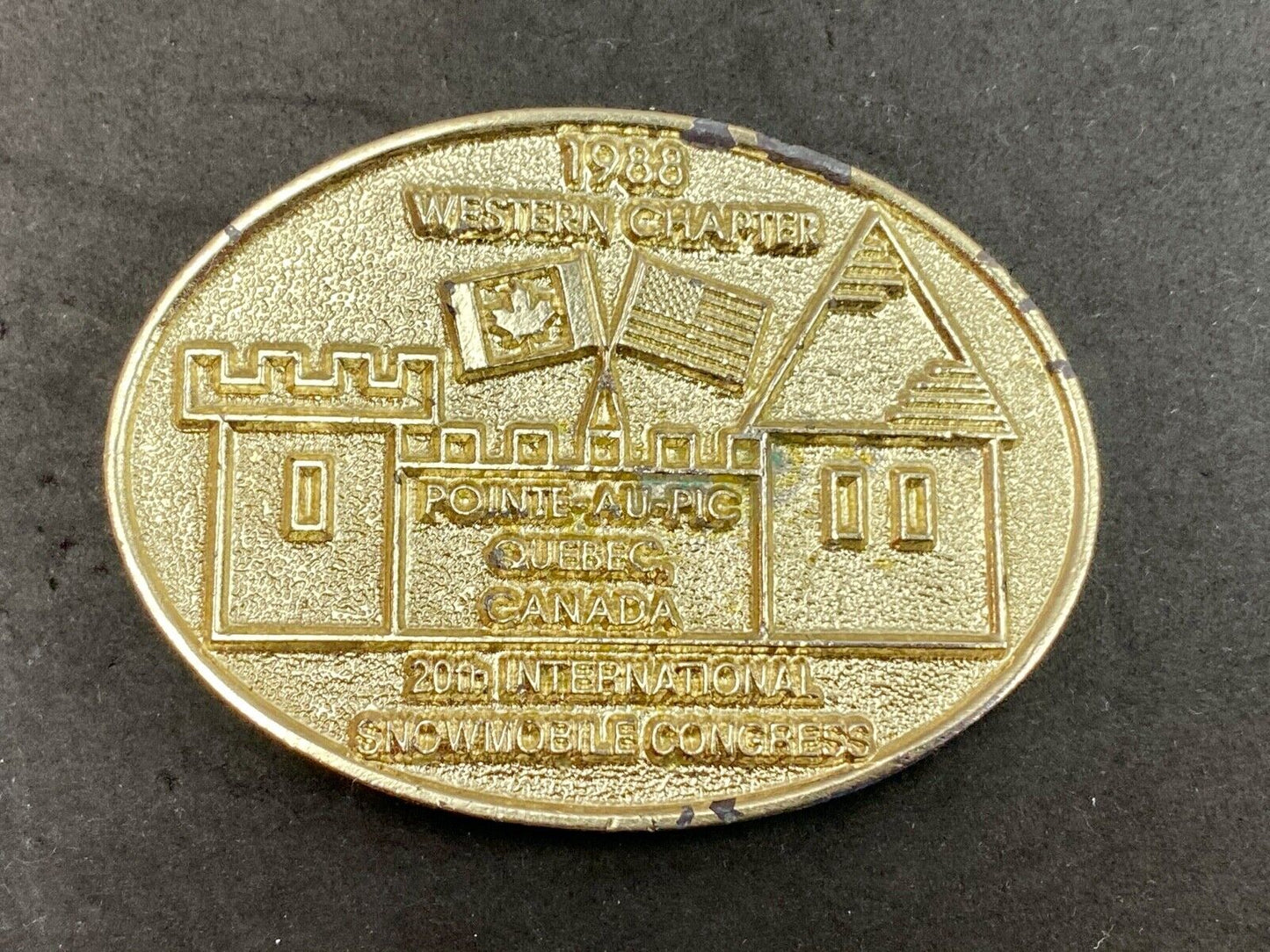 Vintage 1988 Western Chapter Pointe-au-Pic Quebec Canada belt buckle RARE! #61