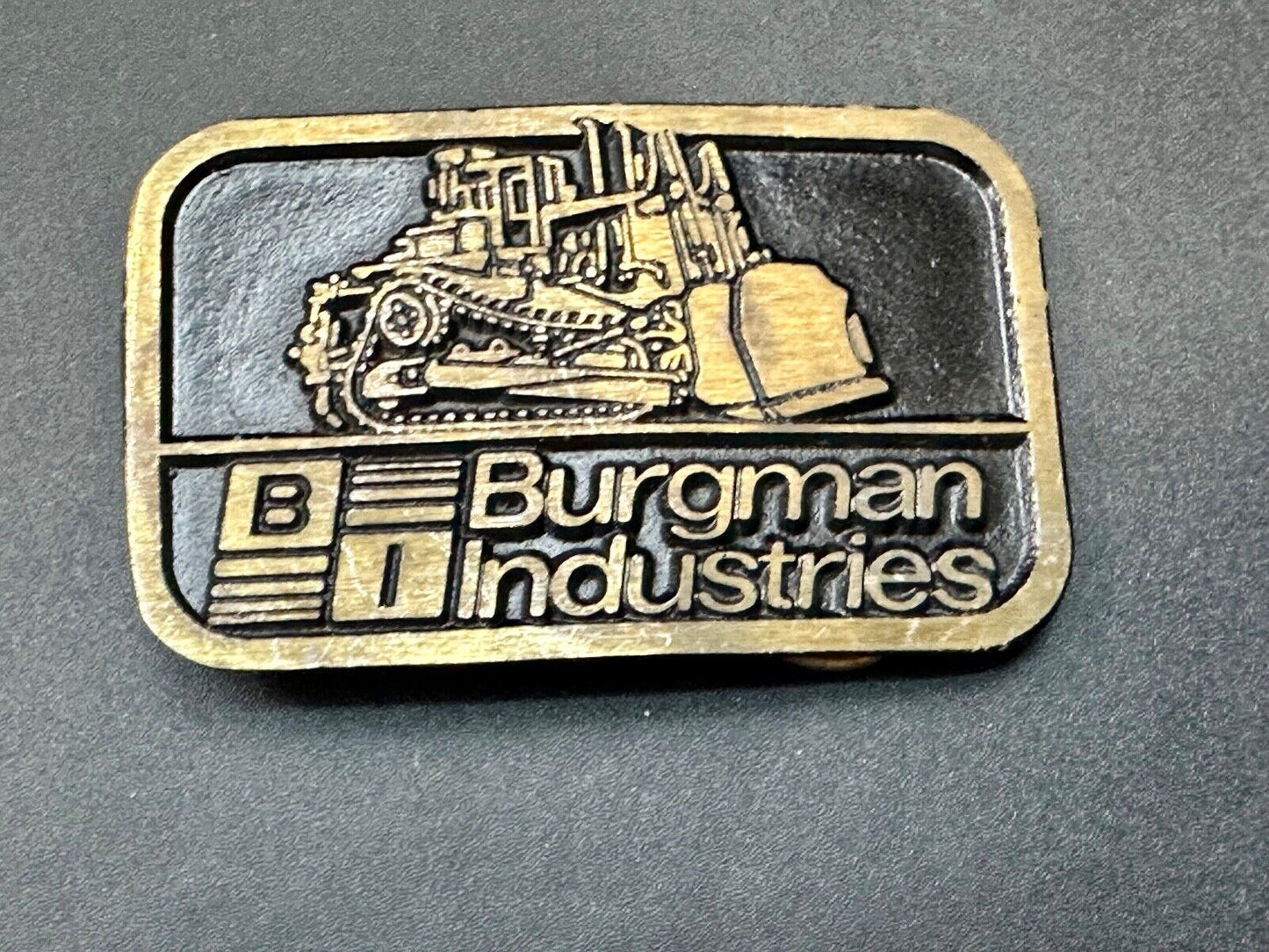Vintage Burgman Industries Company Advertising brass Dynabuckle belt buckle