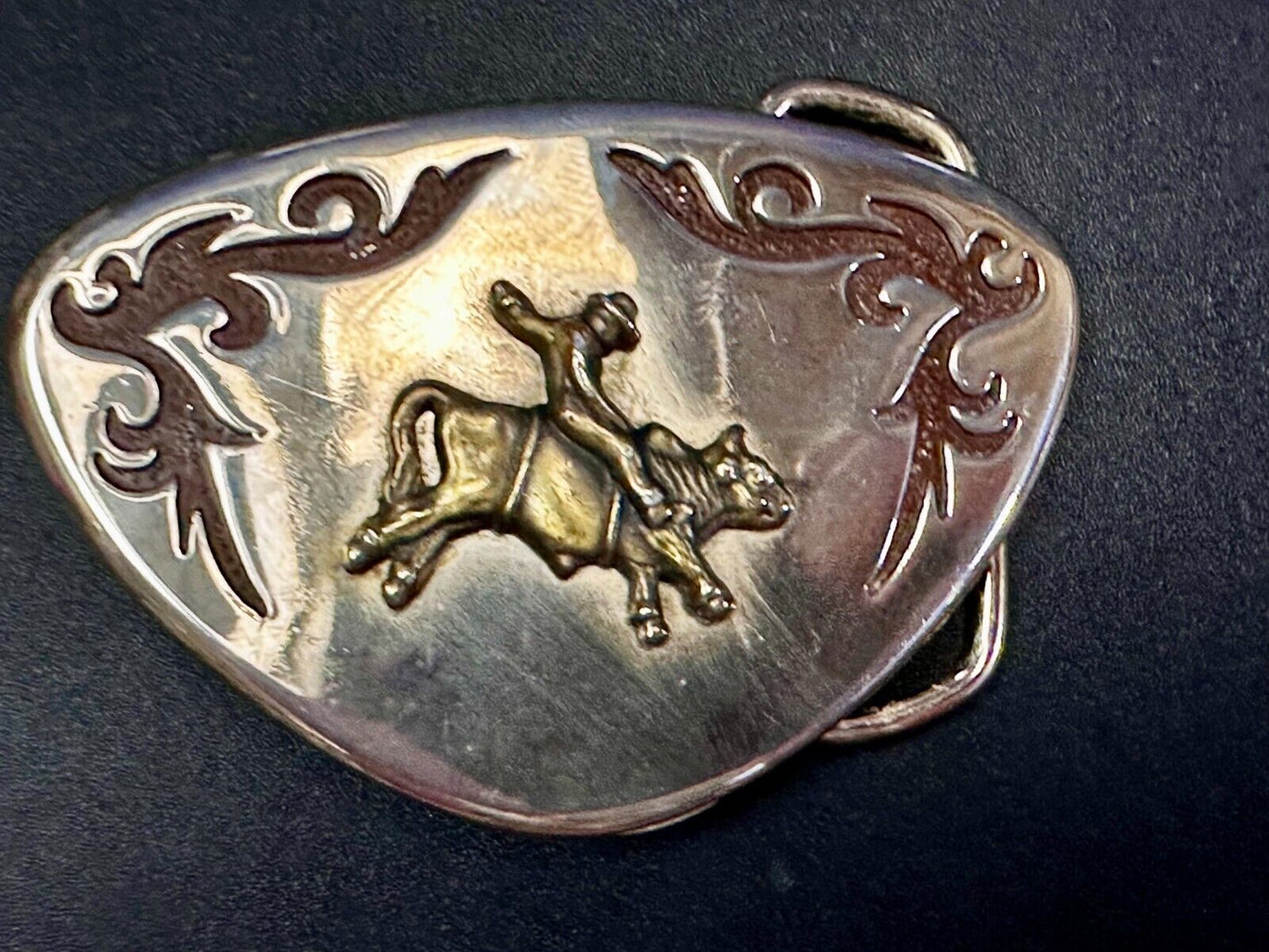 Vintage Cowboy Riding Rodeo Bull Western Belt Buckle