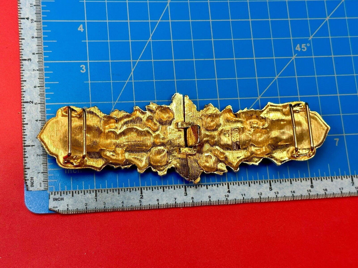 almost 7" wide Accessocraft NYC Two piece Interlocking gold color belt buckle