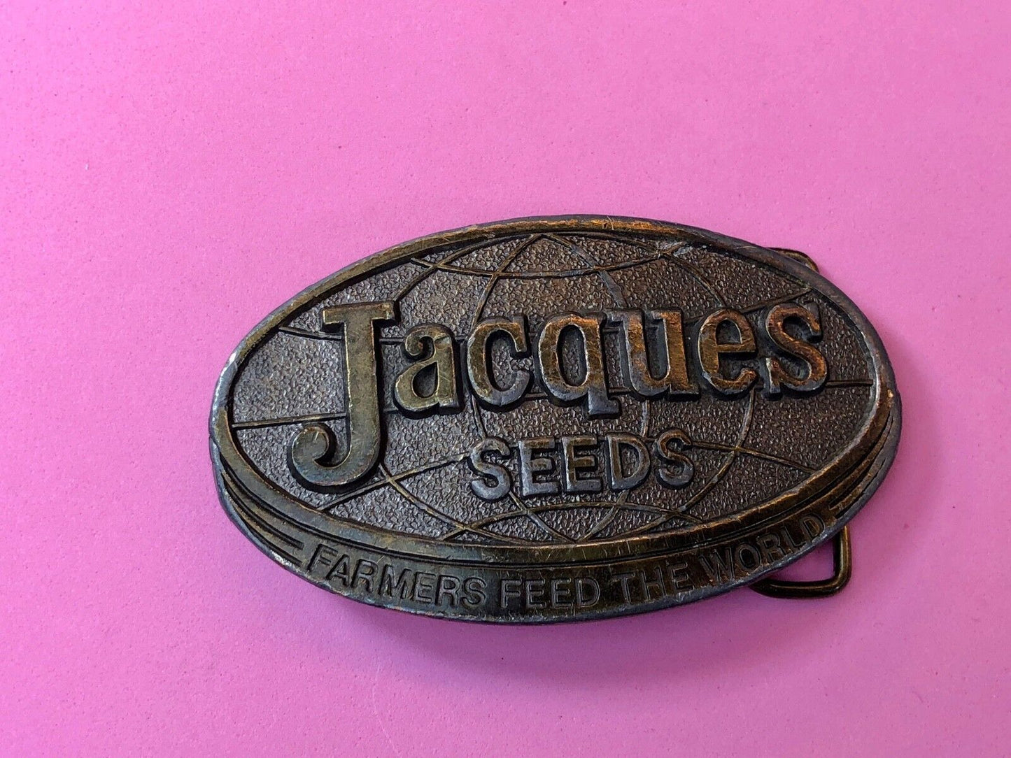 Vintage 1977 JACQUES SEEDS farmers feed the world belt buckle