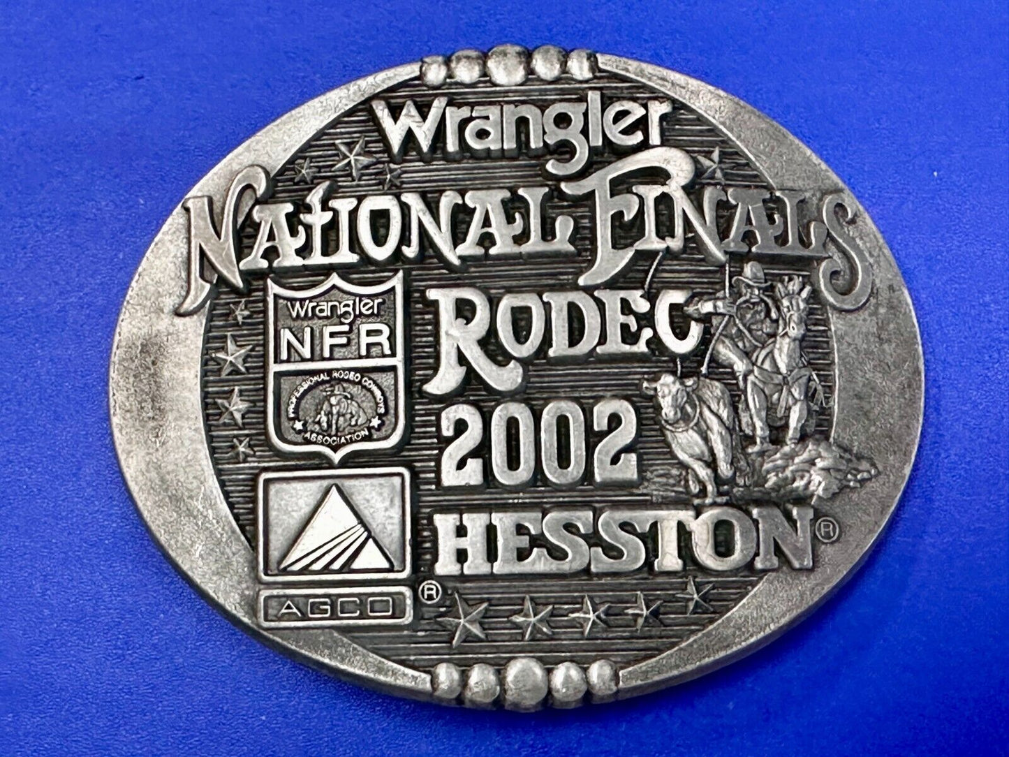 2002 Hesston NFR National Finals Rodeo Wrangler Montana Silversmiths Belt Buckle