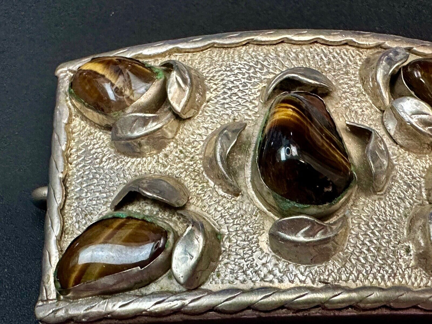 Tigerseye Gemstone Handmade Southwest Southwestern Vintage Alpaca Belt Buckle