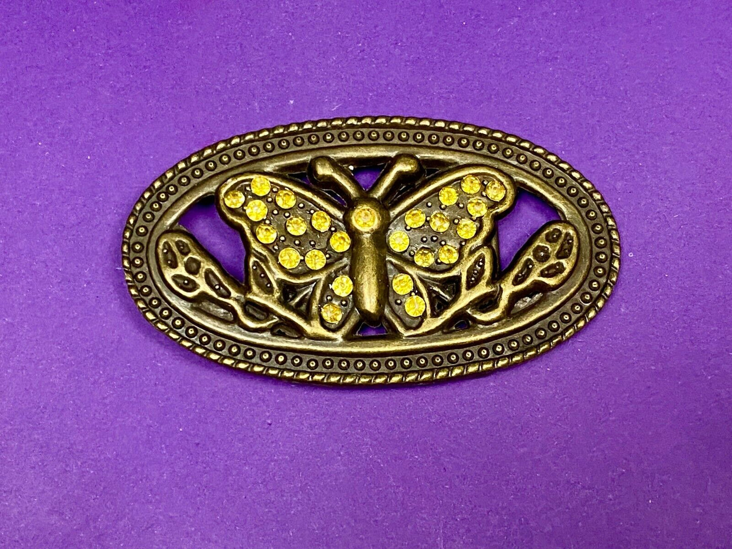 Beautiful Cut Out Butterfly - Yelloew Rhinestone Accented Brown Belt Buckle