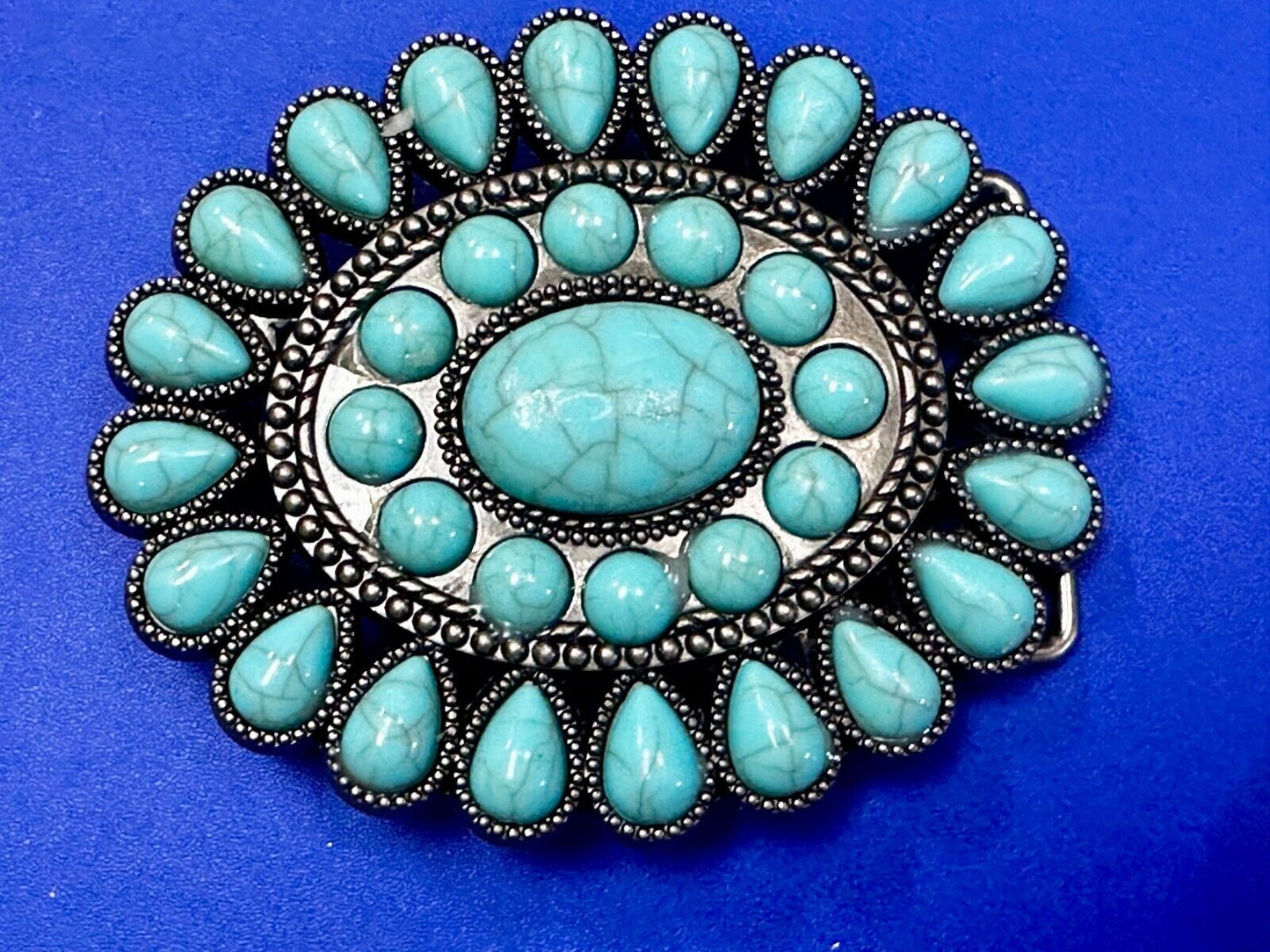 Beautiful Faux Turquoise Covered Hippie Vibe Western Cowgirls Belt Buckle #2049