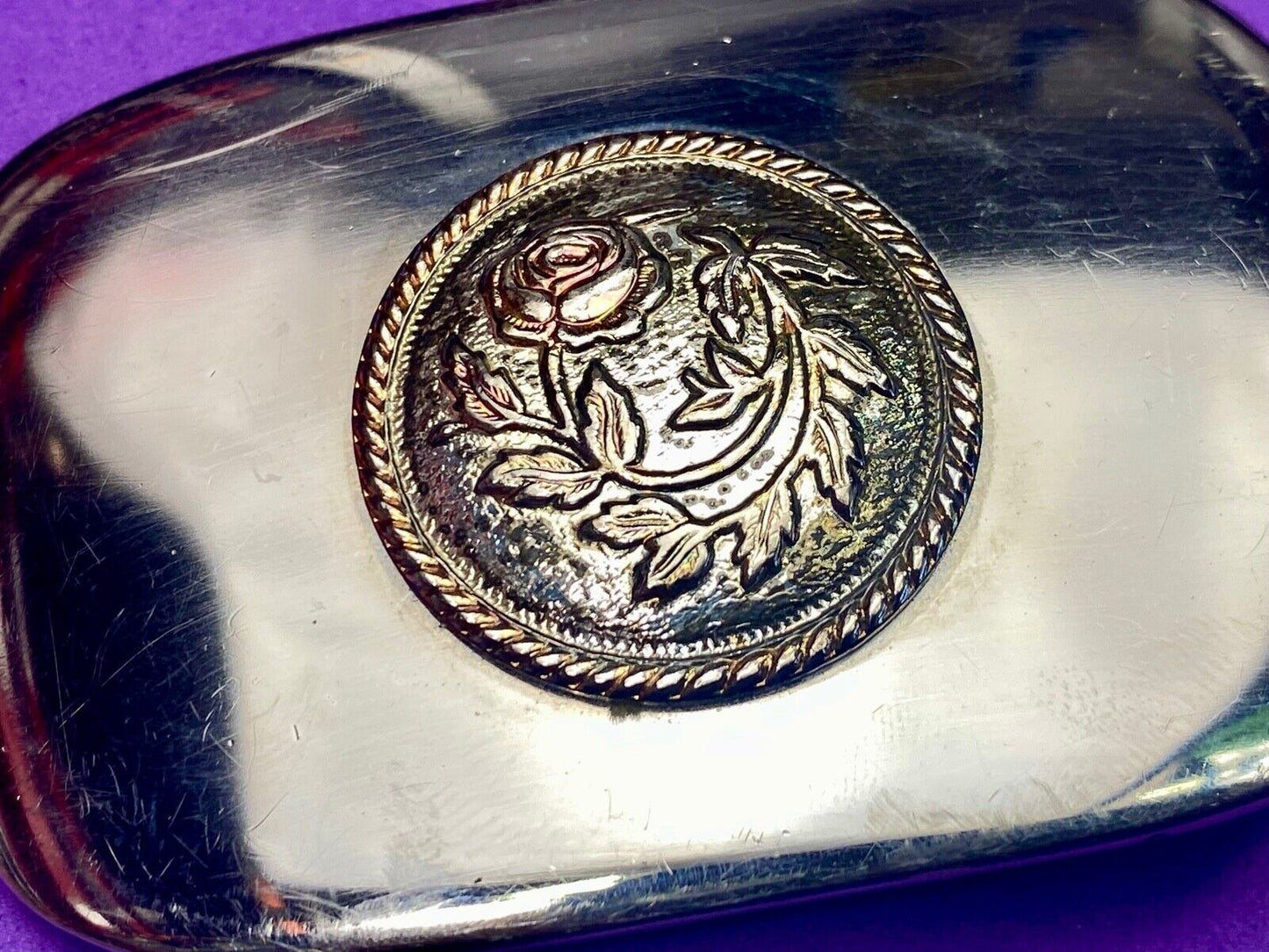 Beautiful Curved Rose On Artisan? Silver? Tone Belt Buckle