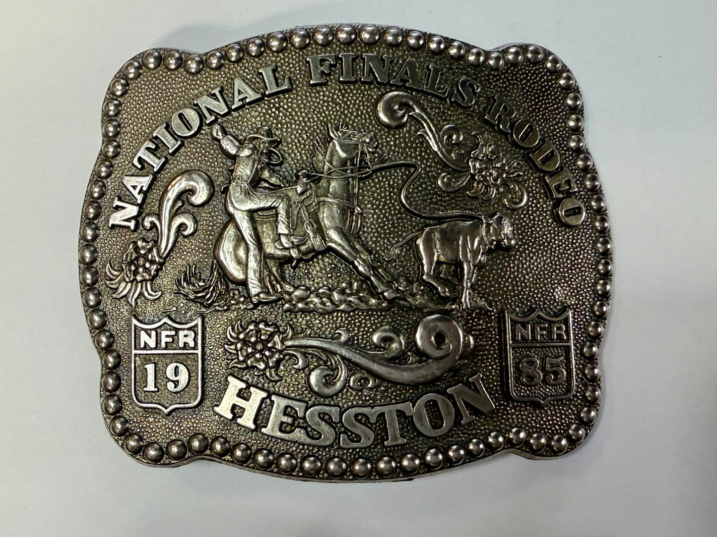 1985 Hesston NFR National Finals Rodeo Calf Roping Vintage Belt Buckle