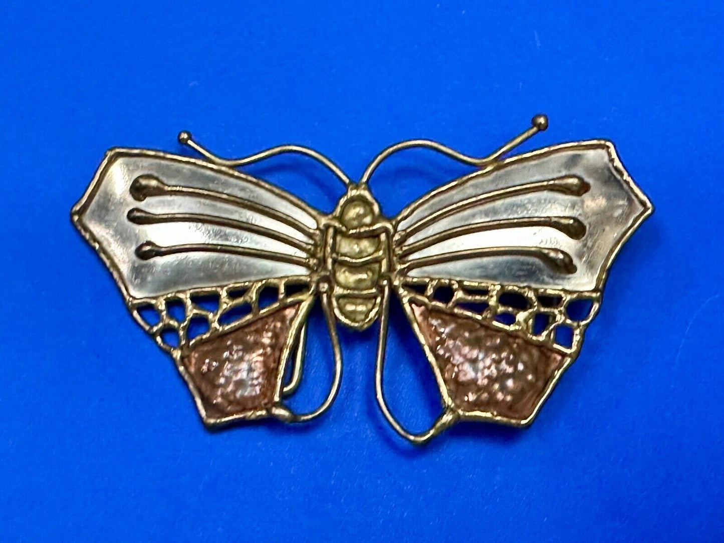 Vintage BUTTERFLY - Mixed metal ( India style ) cutout figural belt buckle