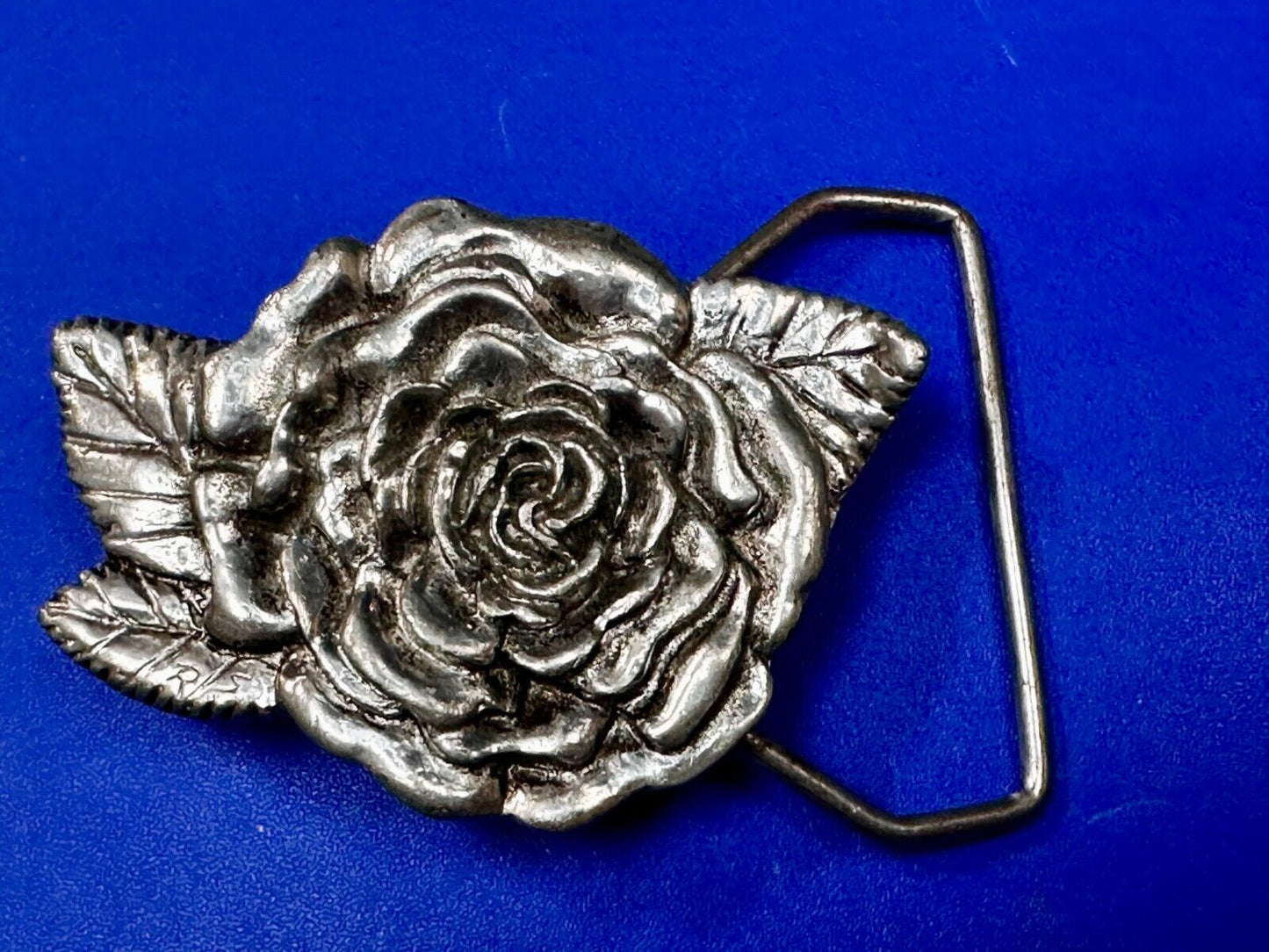 Beautiful Detailed Rose Flower Leaf Cutout Belt Buckle Carved by Rita Stewart