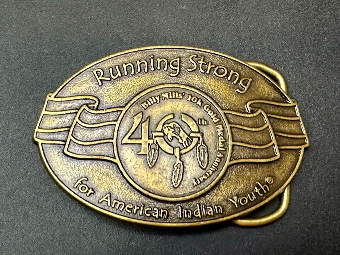 40 years! Native American Indian Youth Running Strong belt buckle