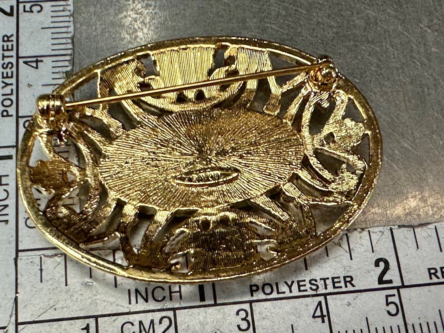 Avon signed gold tone see through surround Porcelain flower theme brooch pin