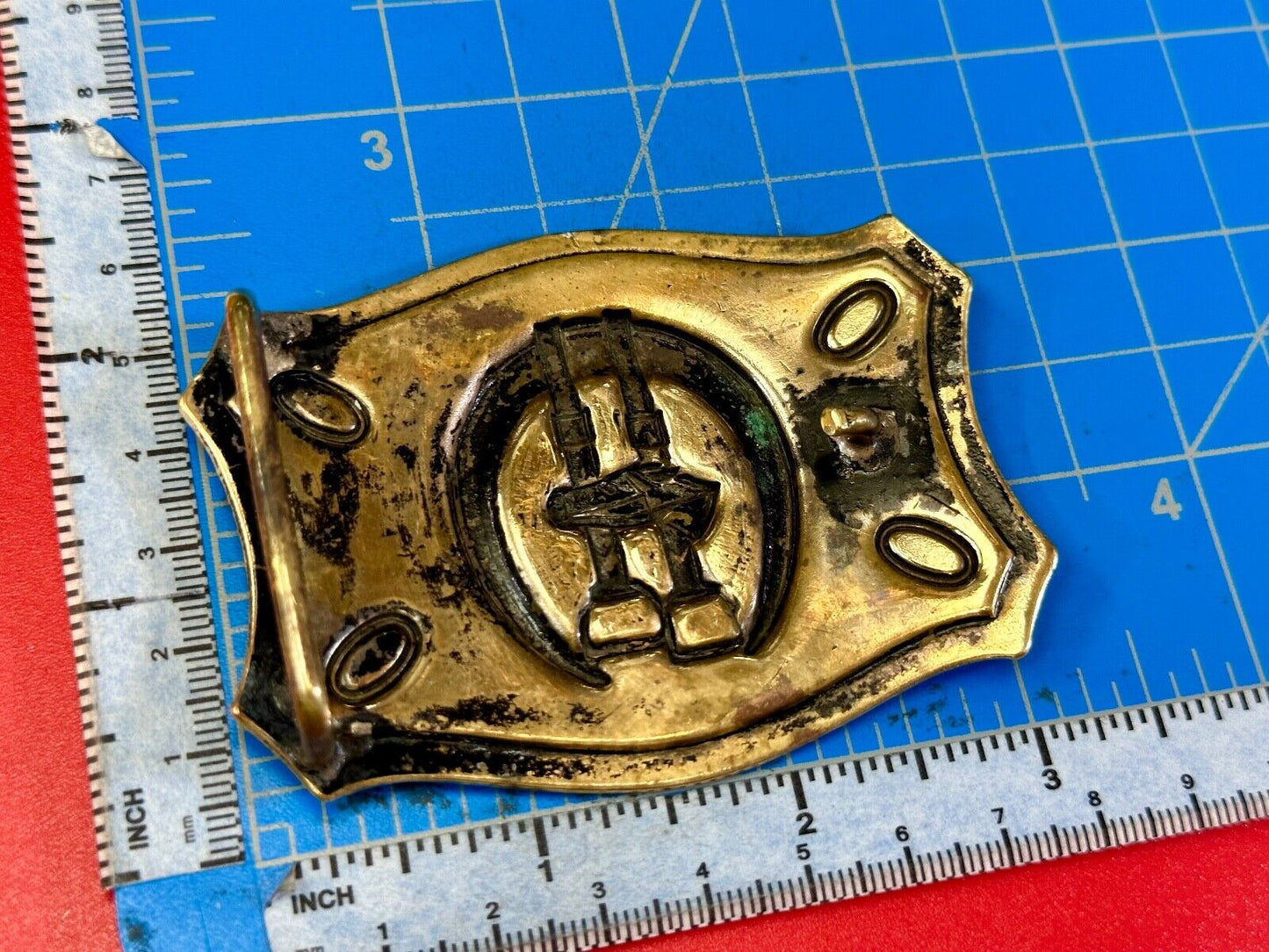 Vintage horse, head & stirrups western lucky horseshoe belt buckle
