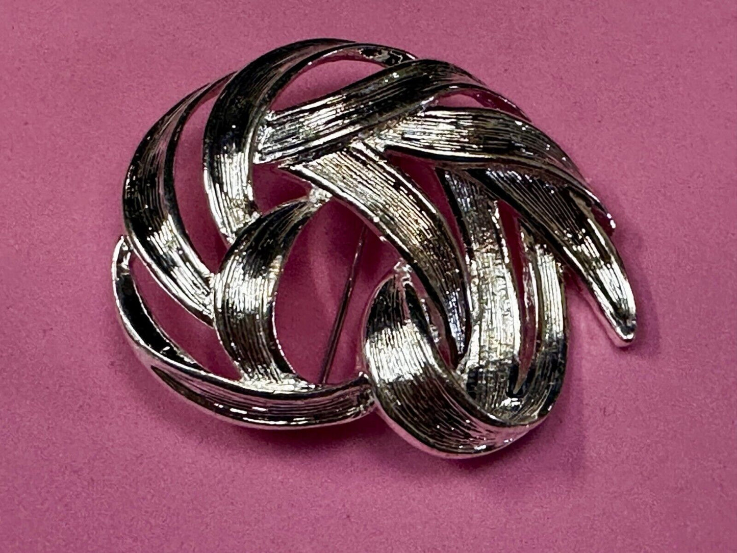 Swirled Curled Silver Tone Vintage Brooch Pin Signed Monet