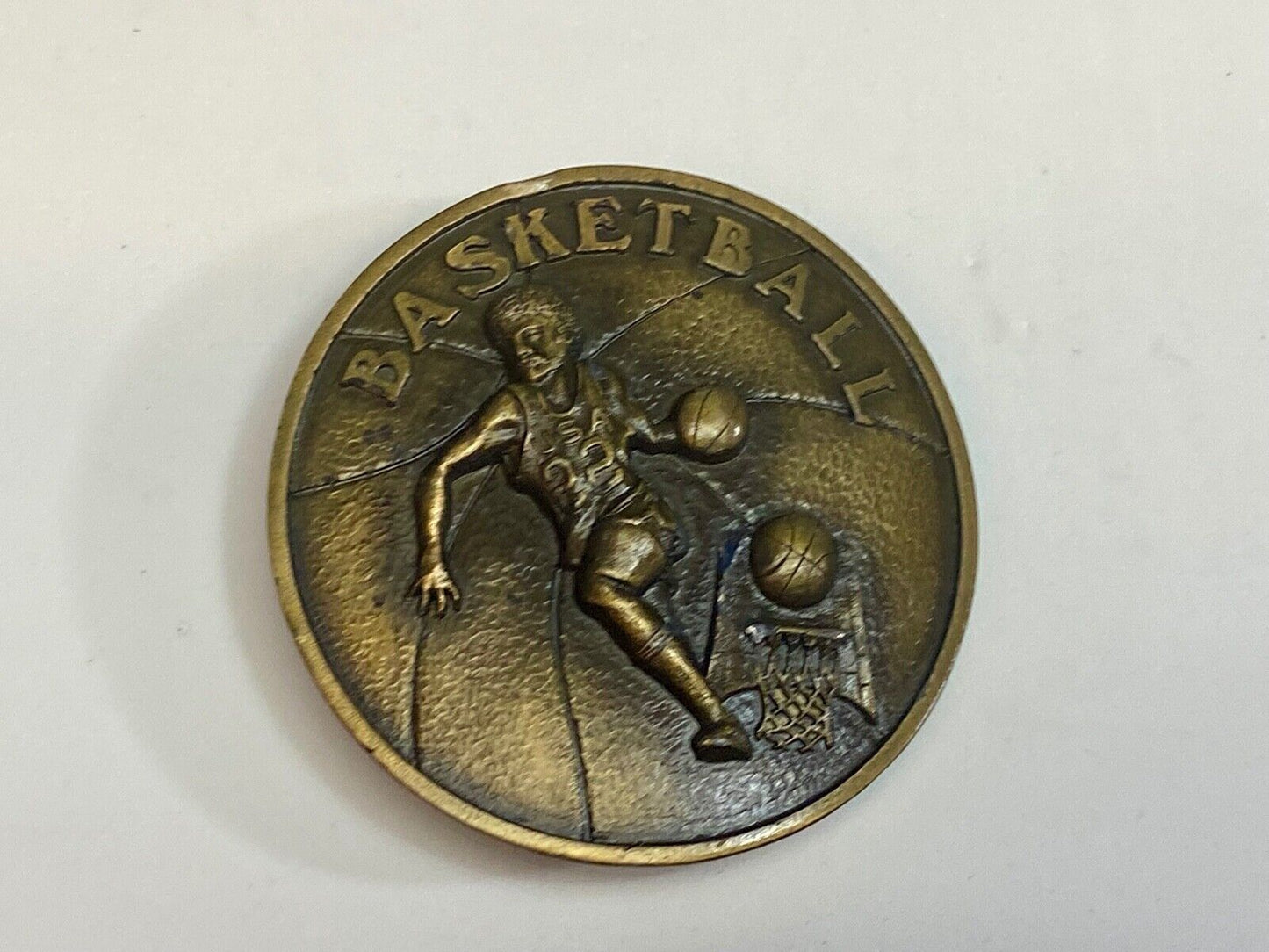Vintage 1978 Retro Round Basketball Player Belt Buckle By Indiana Metal Craft