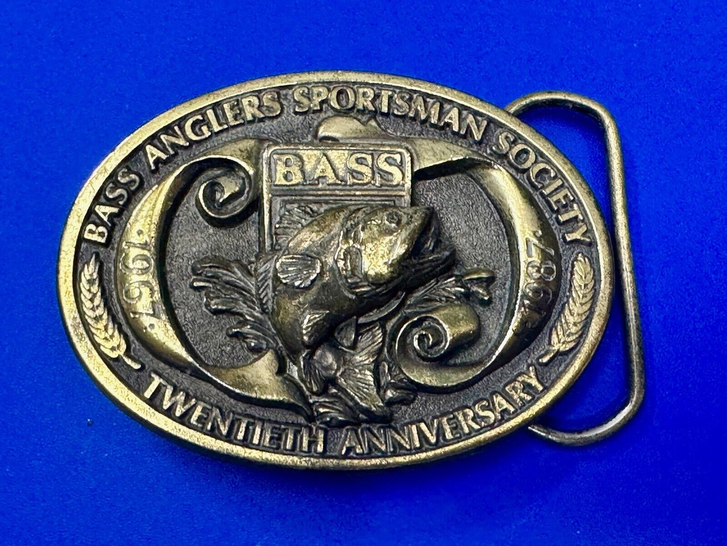 1987 BASS Bass Anglers Sportsman Society Fishing 20th Anniversary Belt Buckle