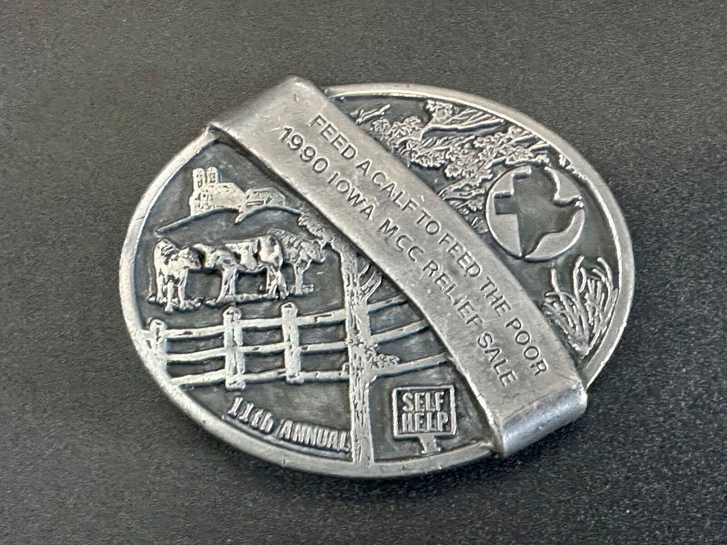 1990 Iowa MCC rebuff sale- Feed Calf to feed the poor belt buckle