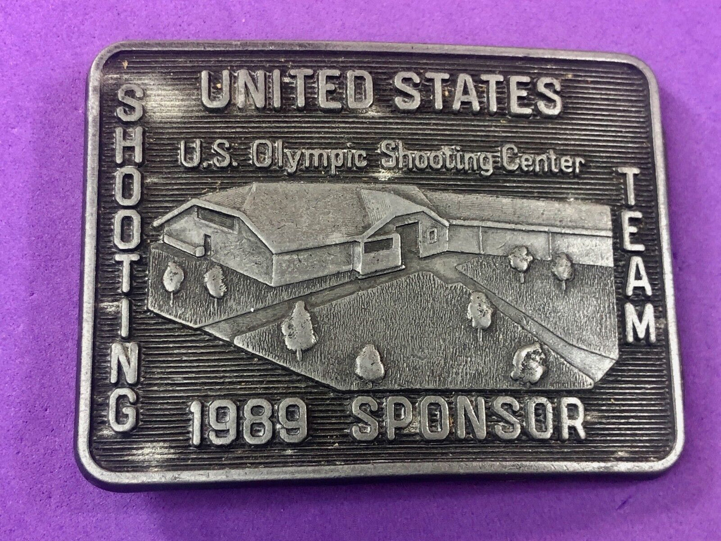 Vintage 1989 Spencer US olympics Shooting Center belt buckle