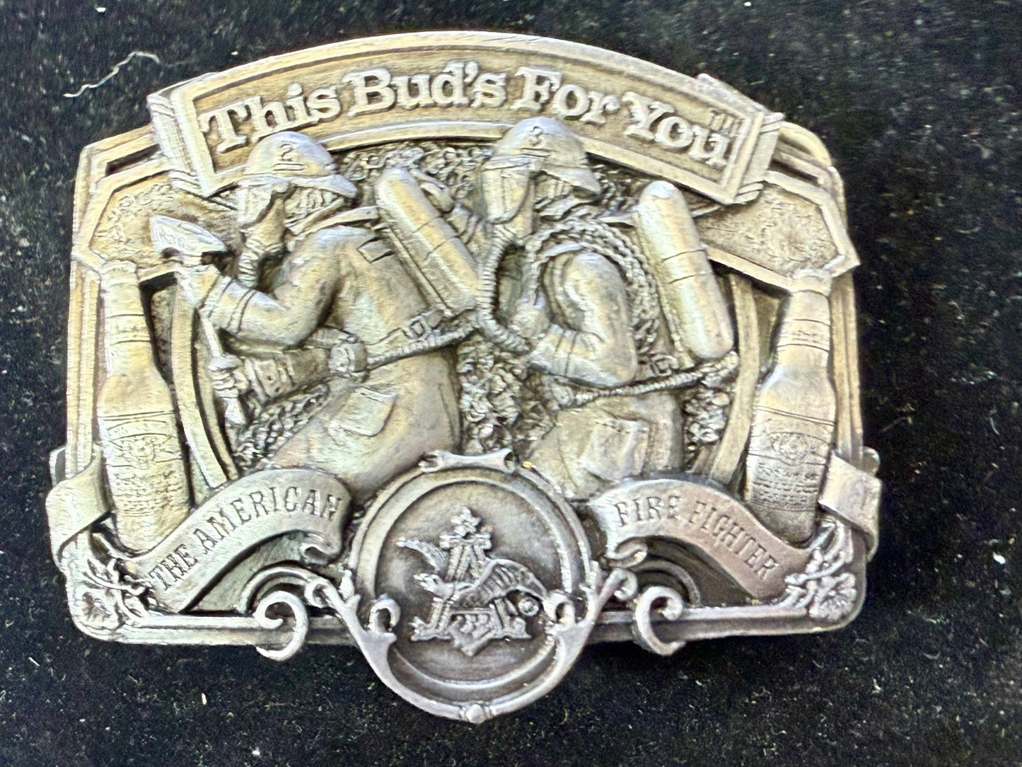 This Bud's For You The American Fire Fighter Anheuser-Busch Inc 1987 Belt Buckle