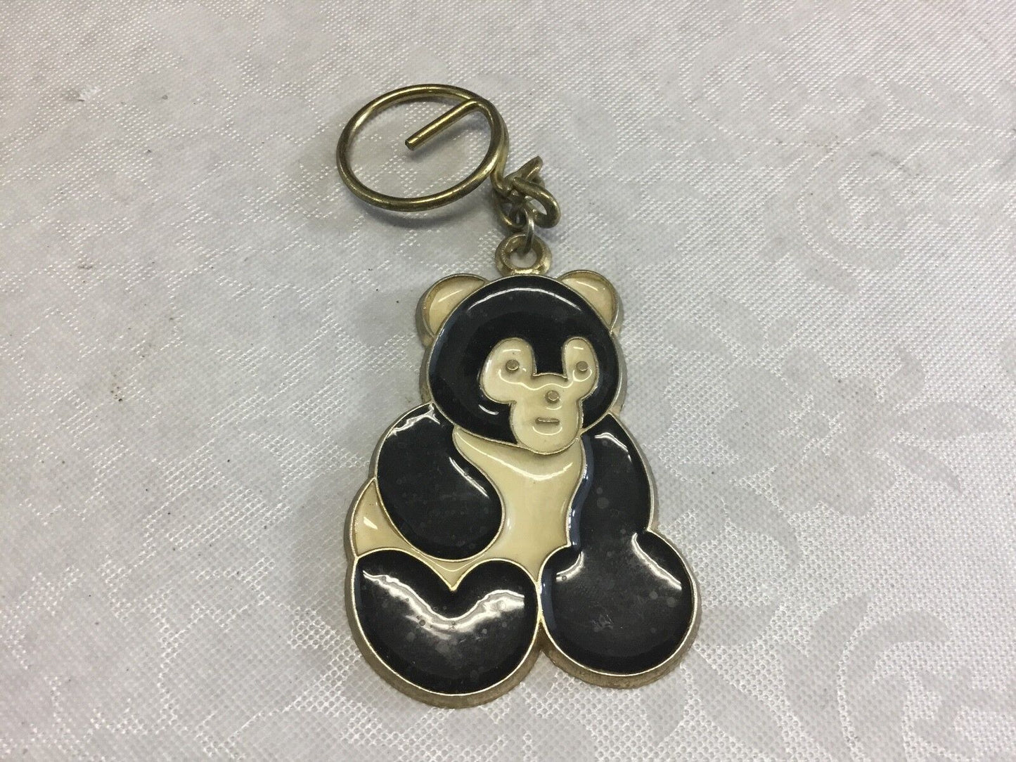 Adorable cut out Large Black and White Panda Bear Keychain with Gold Accents