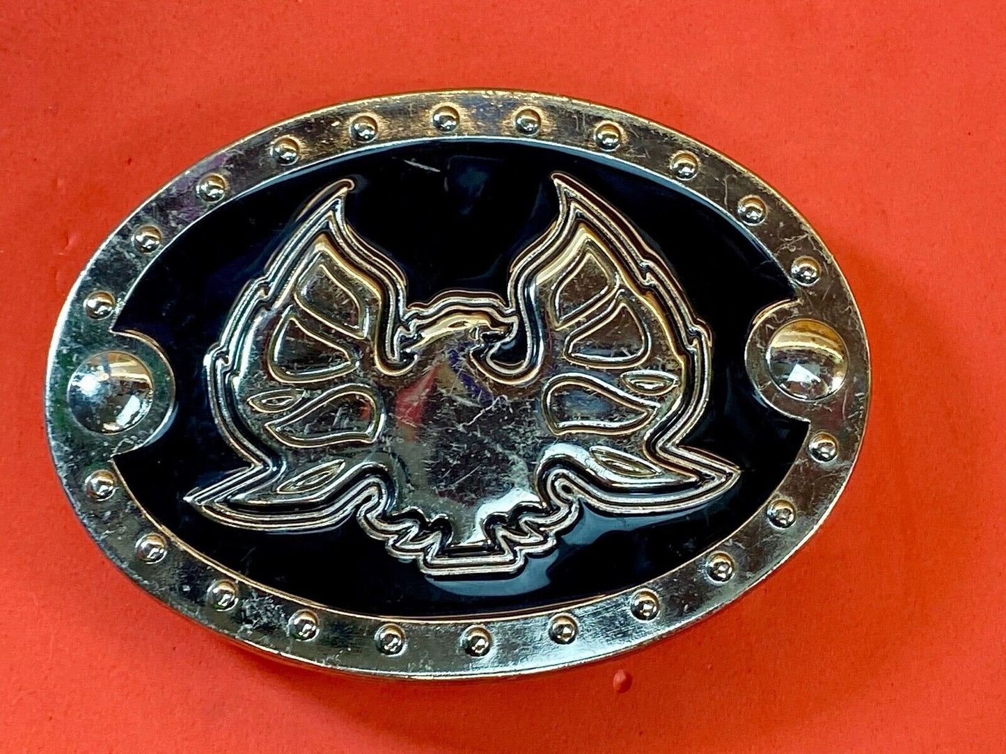 Unknown To Me Black And Silver Pattern Eagle Studded Game Or Logo Belt Buckle