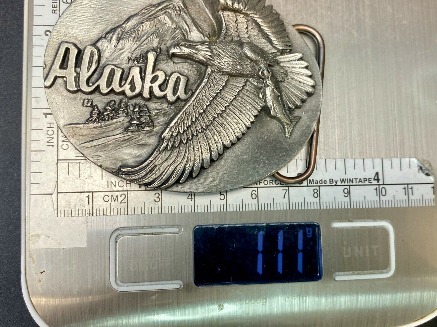 Vintage 1990 Hunting Flying Eagle W Salmon Alaska Belt Buckle