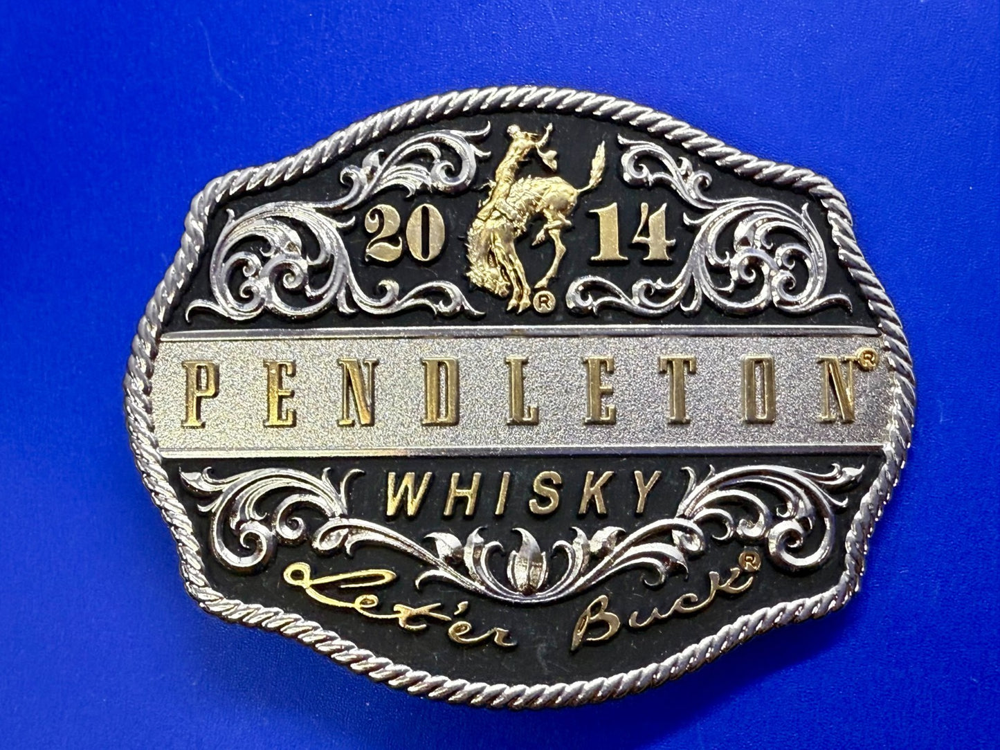 2014 Pendleton Whiskey Let'er Buck Rodeo Cowboy Montana Silversmiths Belt Buckle