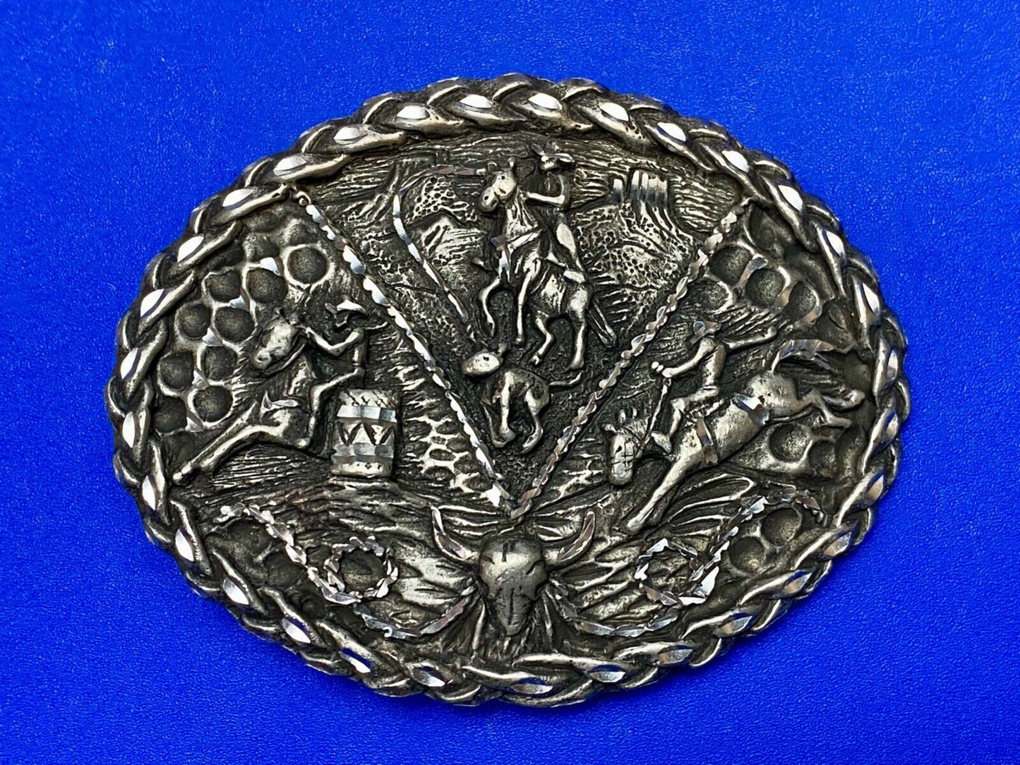 Barrel Racing, Saddle Bronc Rider, everything cowboy Vtg. EGE 1992 belt buckle