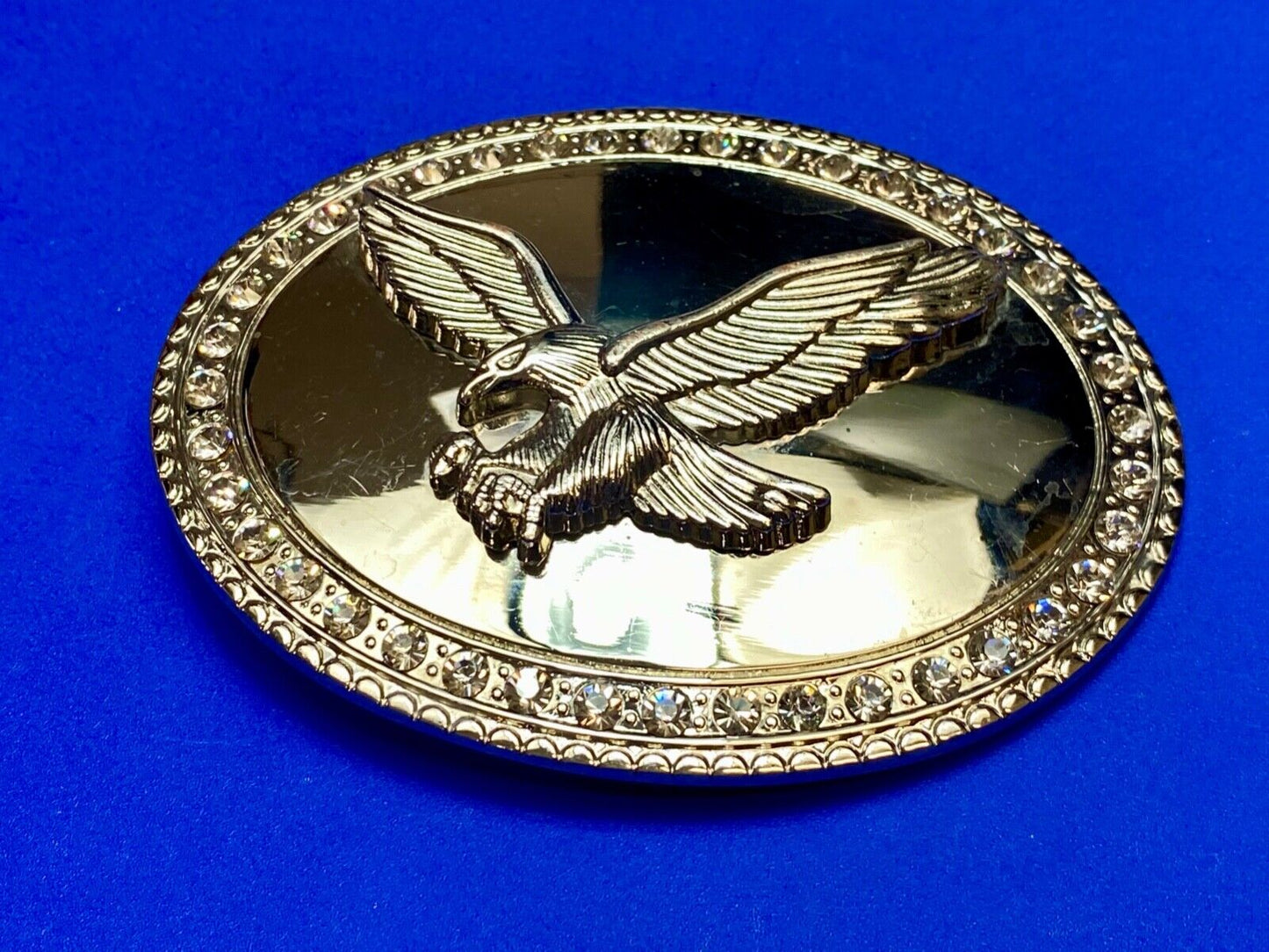 USA Strong Diving Flying American Eagle Rhinestone accented boarder belt buckle