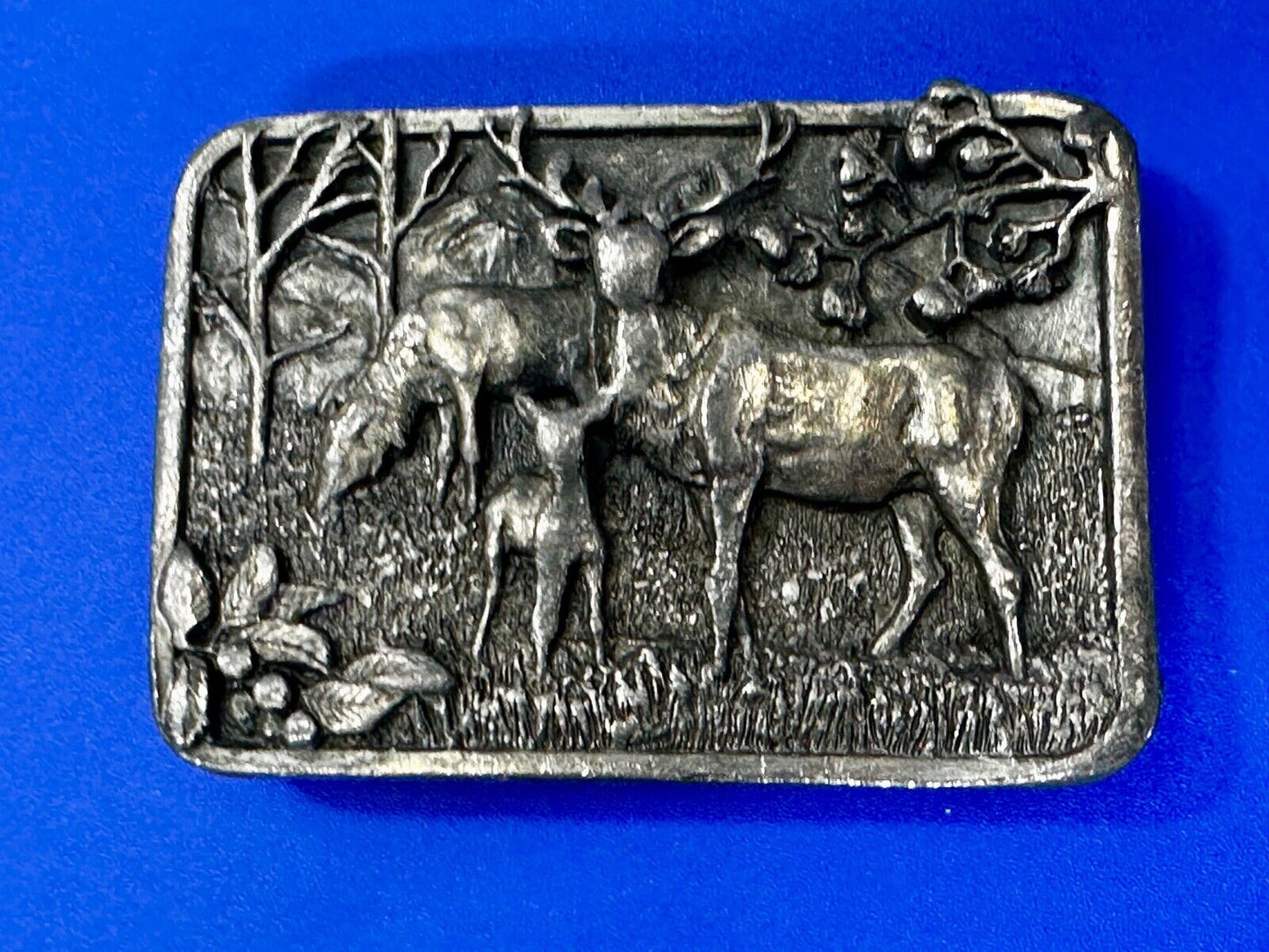 The Elk Deer Family Vintage Wapiti 1982 Wildlife Pewter Belt Buckle by Siskiyou