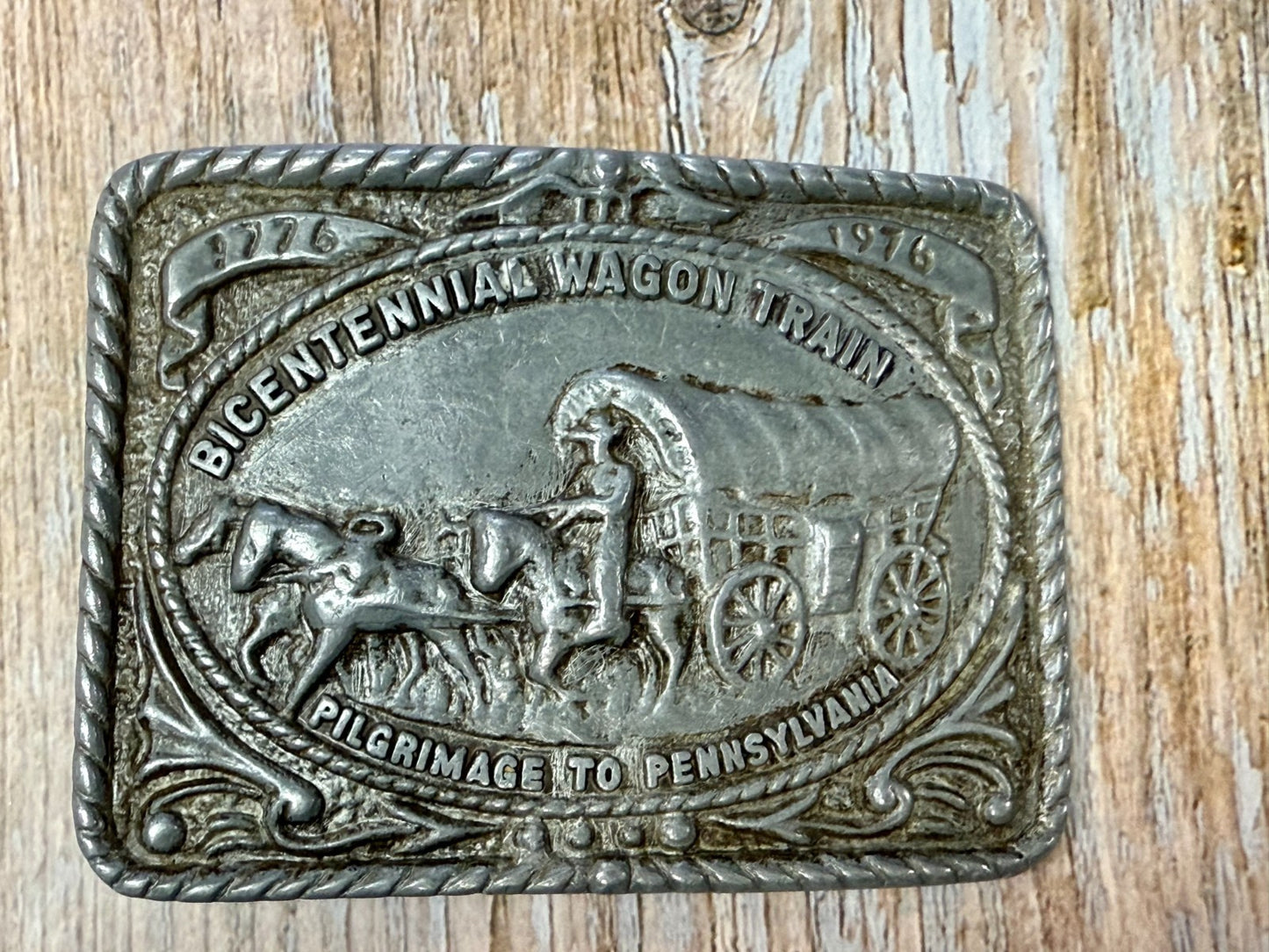 Bicentennial Wagon Train Pilgrimage to Pennsylvania 1776-1976 Belt Buckle