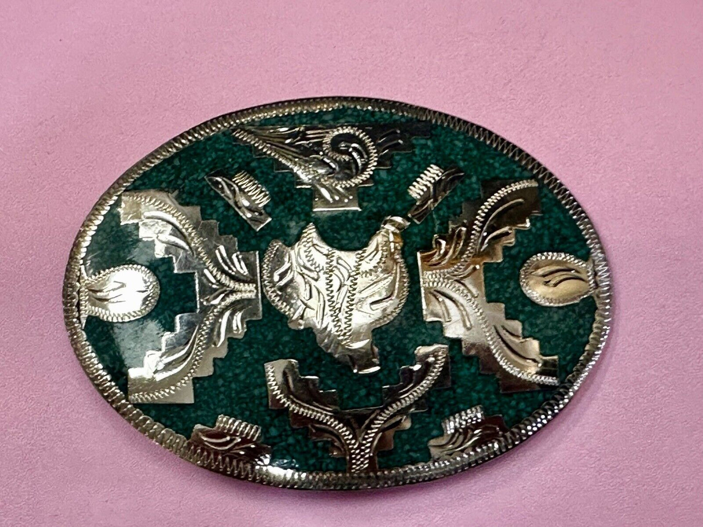 Beautiful Horse Saddle Alpaca Inlaid Southwestern Belt Buckle see magnified view