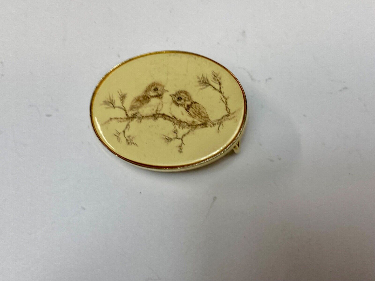 Two adorable baby birds on tree branch ART drawing Vintage Barlow belt buckle