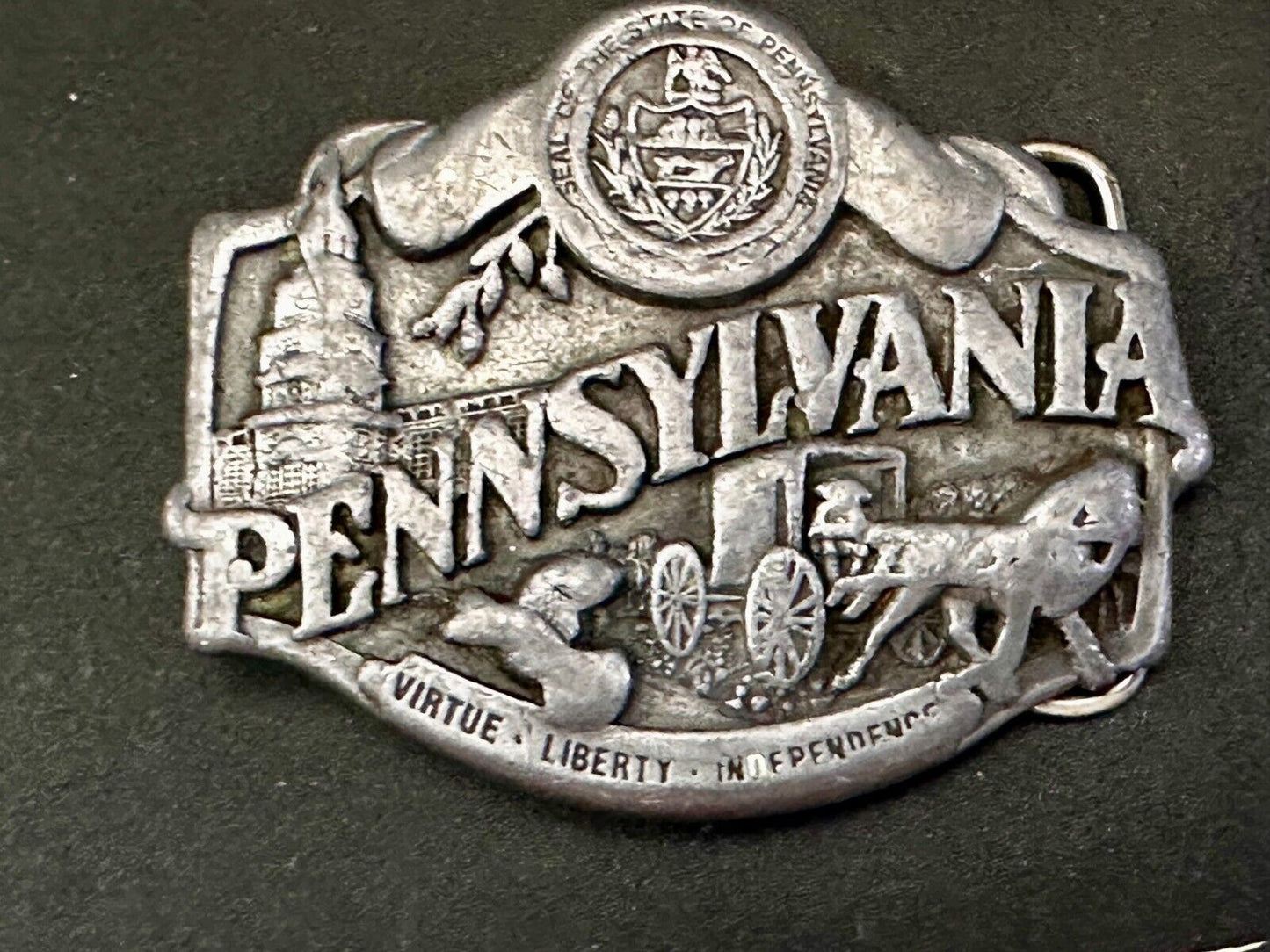 The State of Pennsylvania Virtue Liberty Independence 1982 Siskiyou Belt Buckle