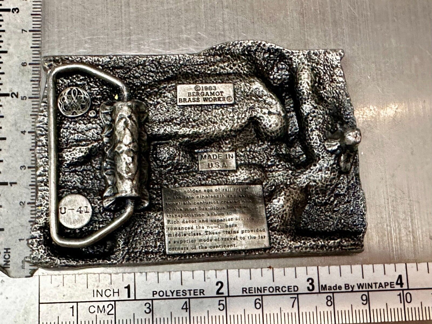 Train Steam Engine Over Bridge RailRoad RR Vintage 1980's Bergamot Belt Buckle