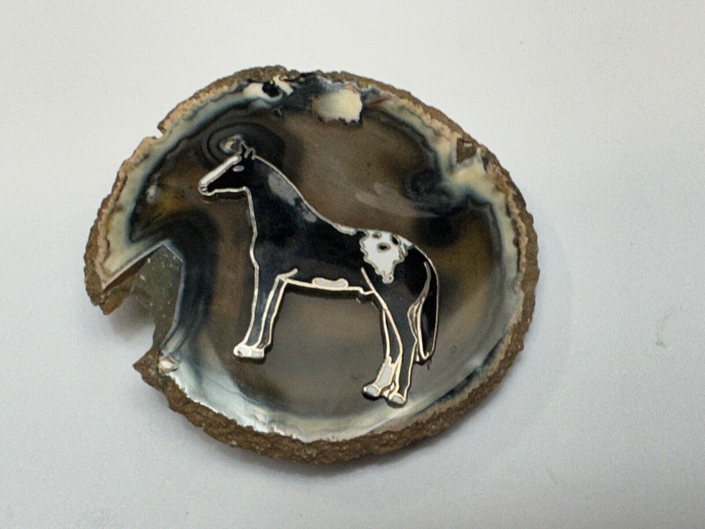 Artisan Standing Horse on round stone slab belt buckle - MISSING PIECE