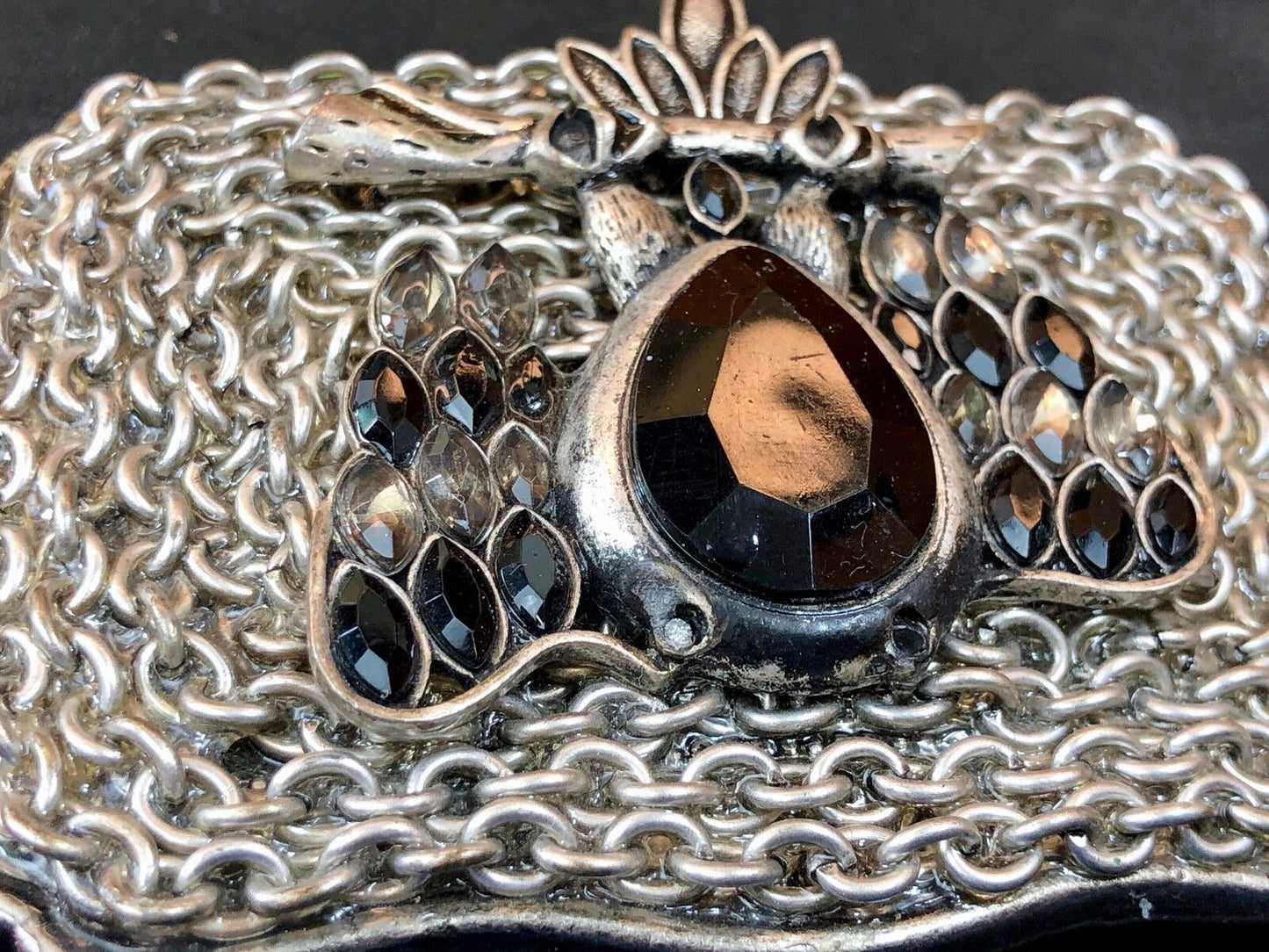 Black gray rhinestone large raised metal Western Belt Buckle